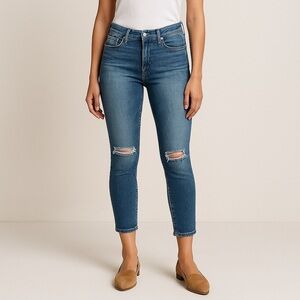 Paige Verdugo Crop Skinny Jeans Distressed Women’s Stretch Denim Blue Size 28